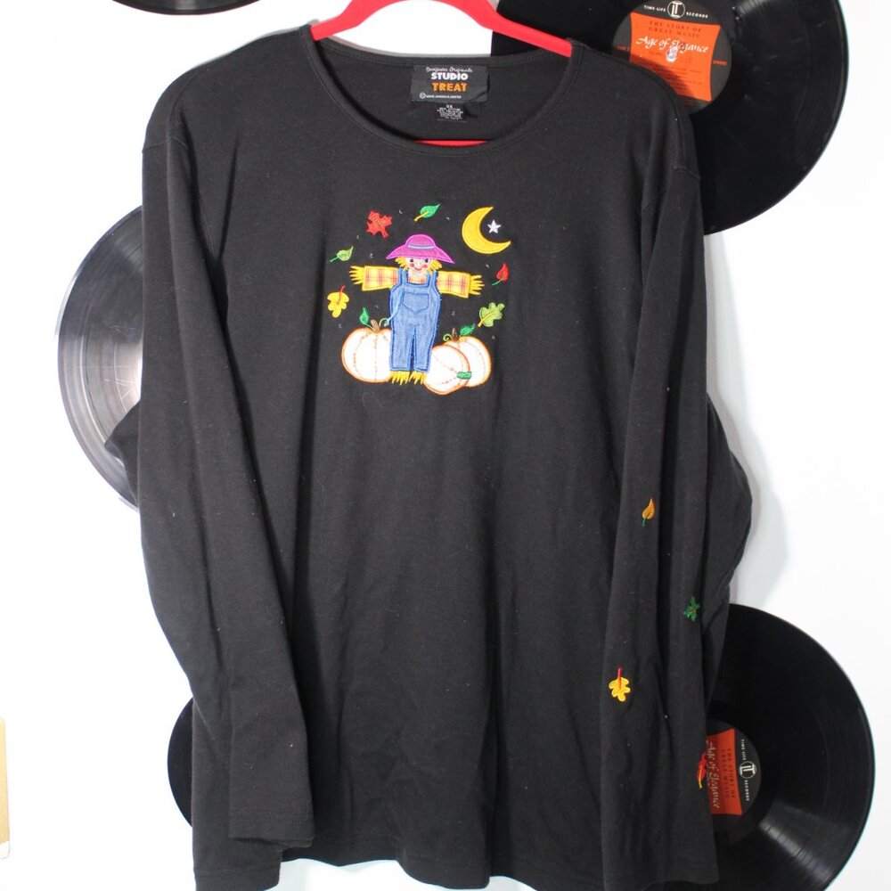 Vintage Embroidered Scarecrow Long Sleeve Shirt